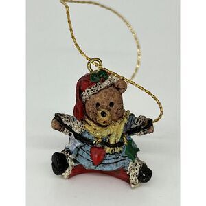 Vintage Tiny Christmas‎ Bear Ornament Santa Hat Holiday Lights